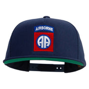 Licensed 82nd Airborne Military Embroidered 5 Panel Flat Bill Twill Snapback Solid Cap - Navy OSFM