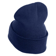 Bruh Phrase Logo Embroidered 12 inch Acrylic Blank Cuff Long Beanie - Navy OSFM
