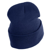 Bruh Phrase Logo Embroidered 12 inch Acrylic Blank Cuff Long Beanie - Navy OSFM