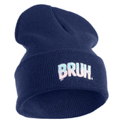 Bruh Phrase Logo Embroidered 12 inch Acrylic Blank Cuff Long Beanie - Navy OSFM