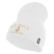 Navy USN Veteran Symbol Embroidered Heavyweight Classic Knit Short Beanie - White OSFM
