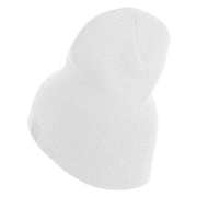 Navy USN Veteran Symbol Embroidered Heavyweight Classic Knit Short Beanie - White OSFM