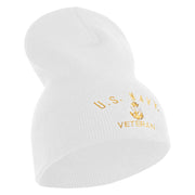 Navy USN Veteran Symbol Embroidered Heavyweight Classic Knit Short Beanie - White OSFM