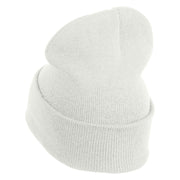 Bruh Phrase Logo Embroidered 12 inch Acrylic Blank Cuff Long Beanie - White OSFM
