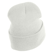 Bruh Phrase Logo Embroidered 12 inch Acrylic Blank Cuff Long Beanie - White OSFM