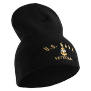 Navy USN Veteran Symbol Embroidered Heavyweight Classic Knit Short Beanie - Black OSFM