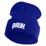 Bruh Phrase Logo Embroidered 12 inch Acrylic Blank Cuff Long Beanie - Royal OSFM