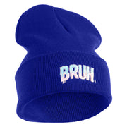 Bruh Phrase Logo Embroidered 12 inch Acrylic Blank Cuff Long Beanie - Royal OSFM