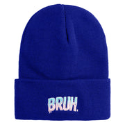 Bruh Phrase Logo Embroidered 12 inch Acrylic Blank Cuff Long Beanie - Royal OSFM