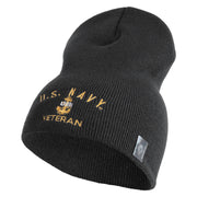 Navy USN Veteran Symbol Embroidered Heavyweight Classic Knit Short Beanie - Dk-Grey OSFM