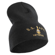 Navy USN Veteran Symbol Embroidered Heavyweight Classic Knit Short Beanie - Dk-Grey OSFM