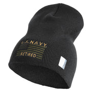 Navy Retired Flag Symbol Embroidered Heavyweight Classic Knit Short Beanie - Dk-Grey OSFM