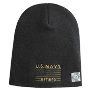 Navy Retired Flag Symbol Embroidered Heavyweight Classic Knit Short Beanie - Dk-Grey OSFM