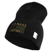Navy Retired Flag Symbol Embroidered Heavyweight Classic Knit Short Beanie - Black OSFM