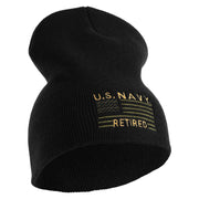 Navy Retired Flag Symbol Embroidered Heavyweight Classic Knit Short Beanie - Black OSFM