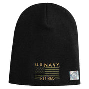 Navy Retired Flag Symbol Embroidered Heavyweight Classic Knit Short Beanie - Black OSFM