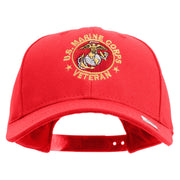 US Marine Corps Veteran Emblem Embroidered 6 Panel Structured Cotton Twill Cap Made in USA - Red OSFM