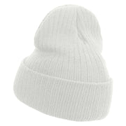 Made in USA China Ying Yang Symbol Embroidered Heavy Ribbed Cuff Beanie - White OSFM