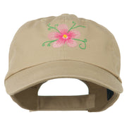 Single Flower Embroidered Low Profile Pet Spun Washed Cap