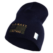 Navy Retired Flag Symbol Embroidered Heavyweight Classic Knit Short Beanie - Navy OSFM