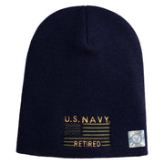 Navy Retired Flag Symbol Embroidered Heavyweight Classic Knit Short Beanie - Navy OSFM