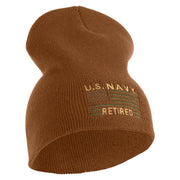 Navy Retired Flag Symbol Embroidered Heavyweight Classic Knit Short Beanie - Caramel OSFM