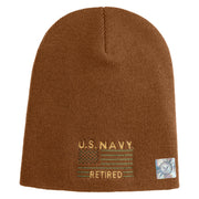 Navy Retired Flag Symbol Embroidered Heavyweight Classic Knit Short Beanie - Caramel OSFM