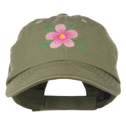 Single Flower Embroidered Low Profile Pet Spun Washed Cap