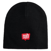 Nah Phrase Symbol Embroidered 8 inch Acrylic Short Blank Beanie - Black OSFM