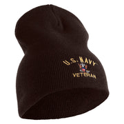 US Navy Veteran Military Embroidered Heavyweight Classic Knit Short Beanie - Brown OSFM
