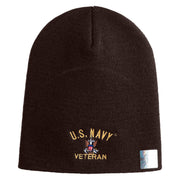 US Navy Veteran Military Embroidered Heavyweight Classic Knit Short Beanie - Brown OSFM