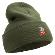 Made in USA Viking Longship Illustration 12 Inch Solid Knit Cuff Long Beanie - Olive OSFM