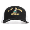 Licensed US Navy Seabee Veteran Embroidered Contrast Trucker Cap - Black-White OSFM