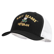 Licensed US Navy Seabee Veteran Embroidered Contrast Trucker Cap - Black-White OSFM