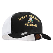 Licensed US Navy Seabee Veteran Embroidered Contrast Trucker Cap - Black-White OSFM