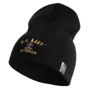 US Navy Veteran Military Embroidered Heavyweight Classic Knit Short Beanie - Black OSFM