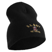US Navy Veteran Military Embroidered Heavyweight Classic Knit Short Beanie - Black OSFM