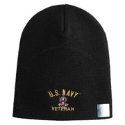 US Navy Veteran Military Embroidered Heavyweight Classic Knit Short Beanie - Black OSFM