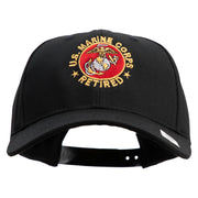 US Marine Corps Retired Emblem Embroidered 6 Panel Structured Cotton Twill Cap Made in USA - Black OSFM