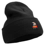 Made in USA Viking Longship Illustration 12 Inch Solid Knit Cuff Long Beanie - Black OSFM