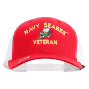 Licensed US Navy Seabee Veteran Embroidered Contrast Trucker Cap - Red-White OSFM