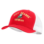 Licensed US Navy Seabee Veteran Embroidered Contrast Trucker Cap - Red-White OSFM