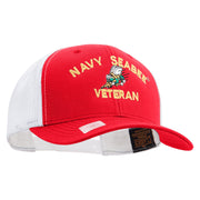 Licensed US Navy Seabee Veteran Embroidered Contrast Trucker Cap - Red-White OSFM