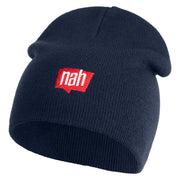 Nah Phrase Symbol Embroidered 8 inch Acrylic Short Blank Beanie - Navy OSFM