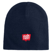 Nah Phrase Symbol Embroidered 8 inch Acrylic Short Blank Beanie - Navy OSFM
