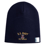US Navy Veteran Military Embroidered Heavyweight Classic Knit Short Beanie - Navy OSFM