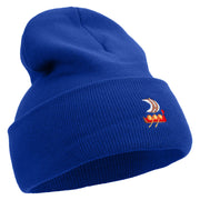 Made in USA Viking Longship Illustration 12 Inch Solid Knit Cuff Long Beanie - Royal-Blue OSFM