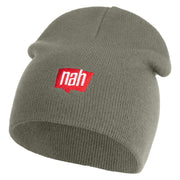 Nah Phrase Symbol Embroidered 8 inch Acrylic Short Blank Beanie - Grey OSFM