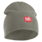 Nah Phrase Symbol Embroidered 8 inch Acrylic Short Blank Beanie - Grey OSFM