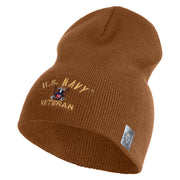 US Navy Veteran Military Embroidered Heavyweight Classic Knit Short Beanie - Caramel OSFM